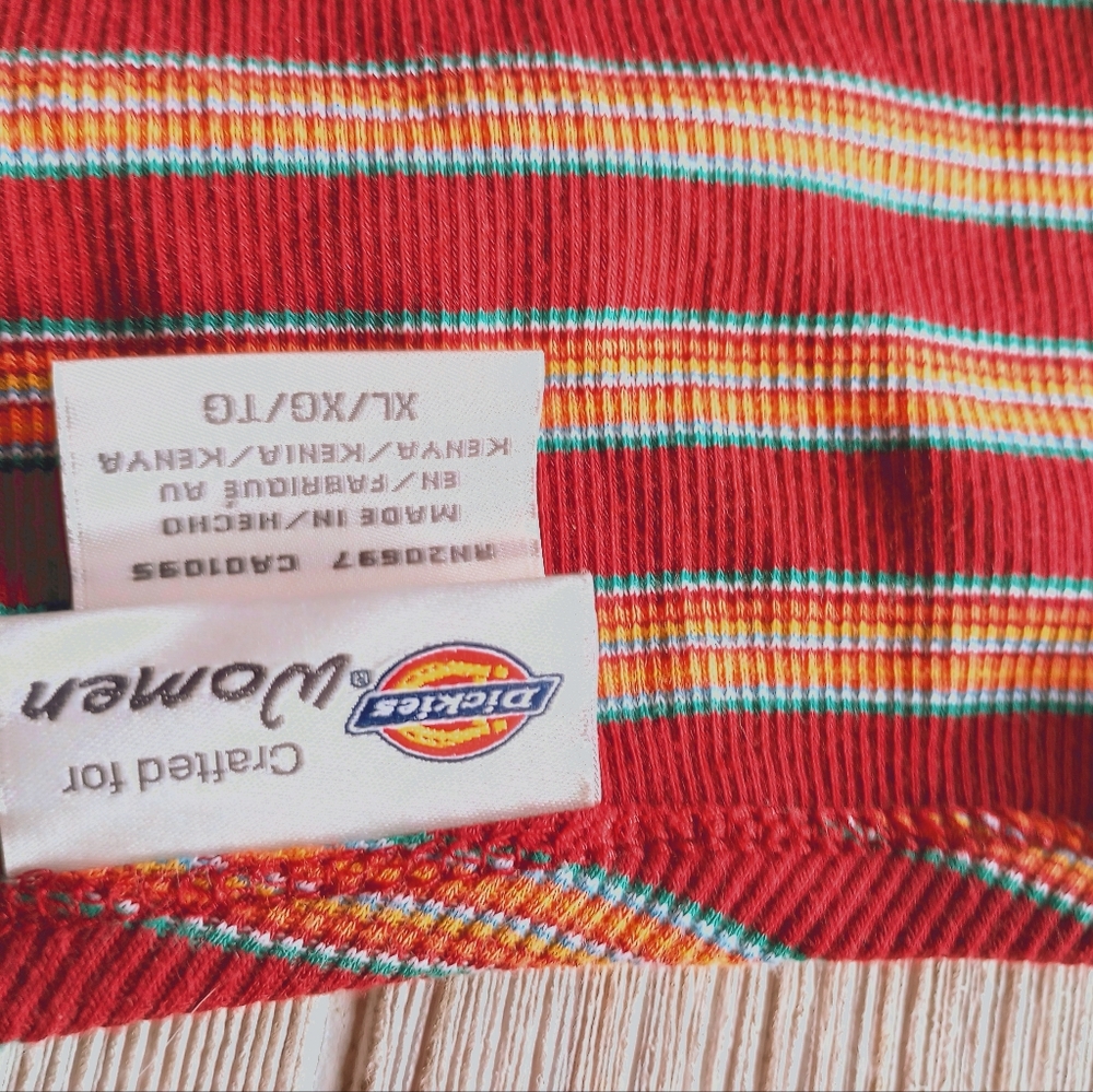Dickies Red and Tan Striped Long Sleeve Henley Tee - Picture 8 of 8